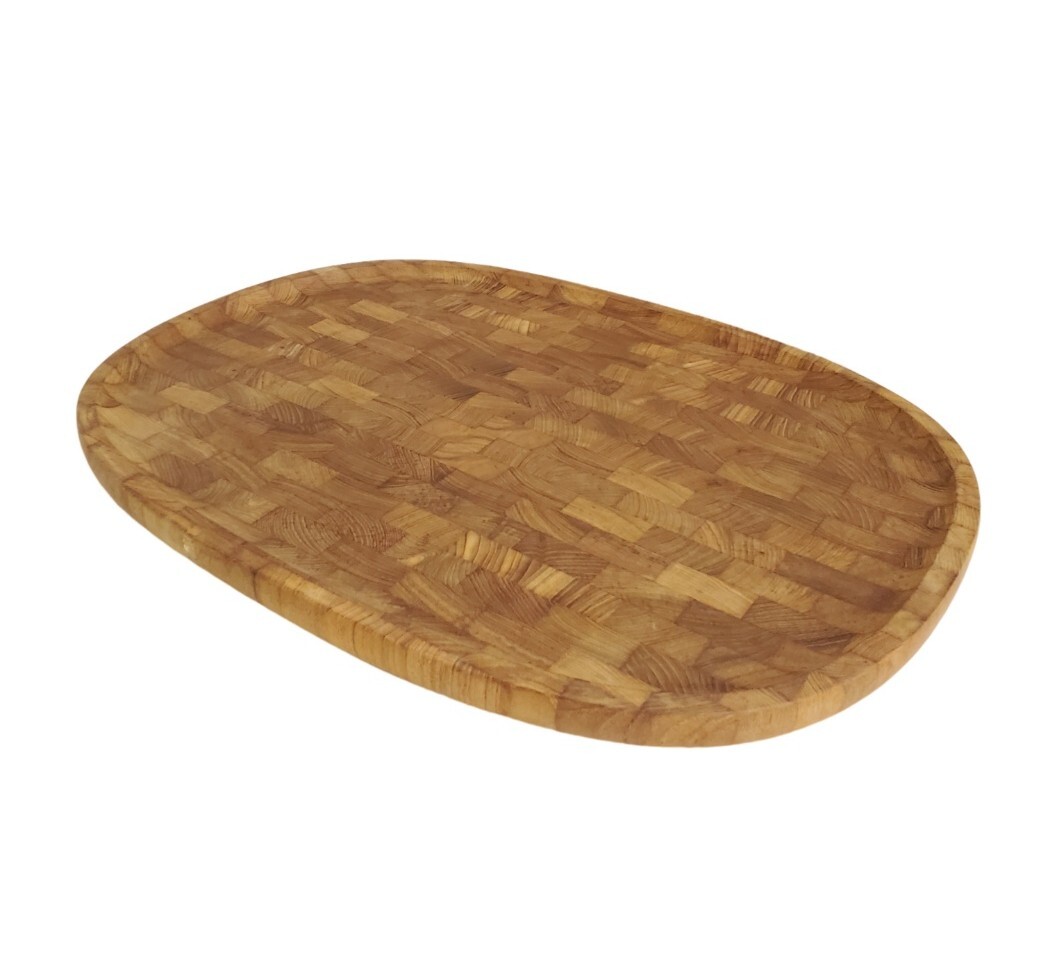 在4)未使用 DANSK ダンスク チーク カッティングボード オーバル 楕円形 脚付き トレイ まな板 トレー チーズ 組木 IHQ　木製