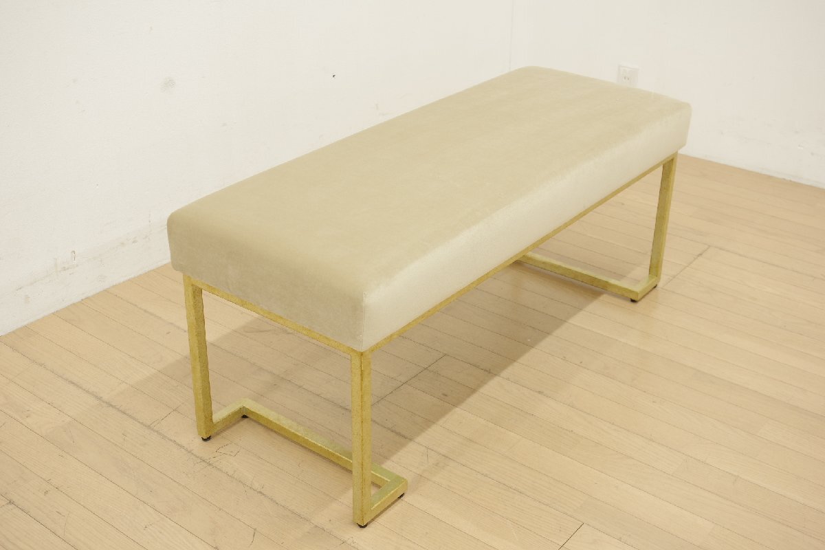 展示品 DECCA デッカ ベンチ 長椅子 腰掛け 幅122cm ベージュ ゴールド ロビー 待合 エントランス リビング シンプル B