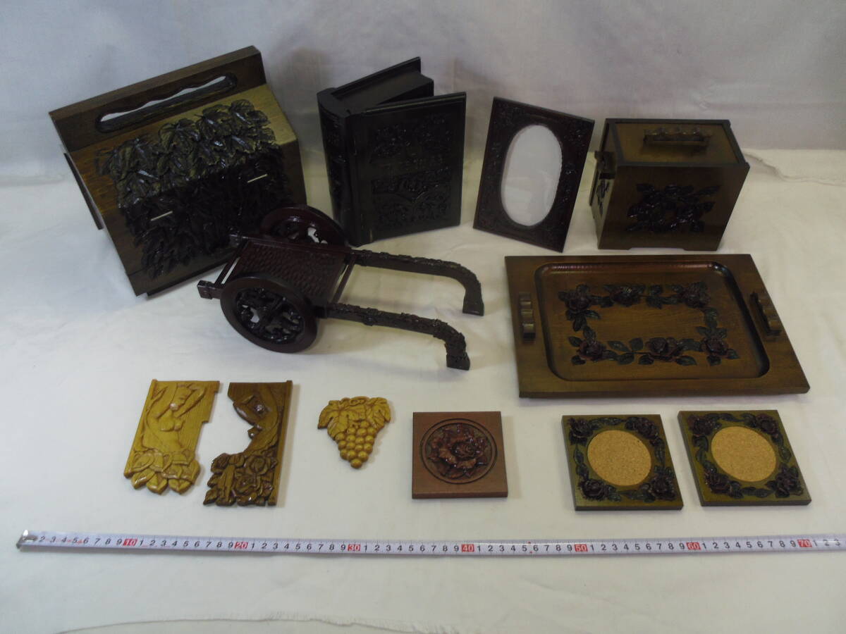 J74◇ハンドメイド　手彫り 木彫り◇アンティーク調 木彫り工芸品◇小物 色々まとめて◇置物　オブジェ 小物入れBOX など◇送料1100円◇