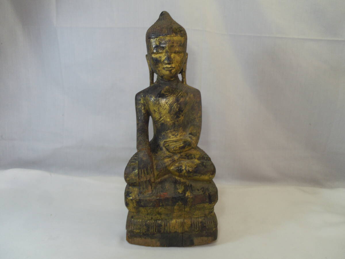 J85◇釈迦如来 座像 阿弥陀如来 ◇木製◇仏教美術 仏像◇触地印◇置物 古美術◇高さ38.5cm◇送料880円◇