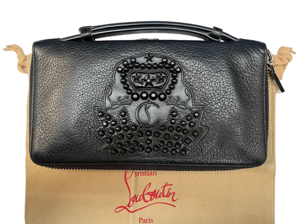 ルブタン パネトーネ ウォレット トラベルケース オーガナイザー 長財布 ブラック 黒 スタッズ レザー メンズ STG6436