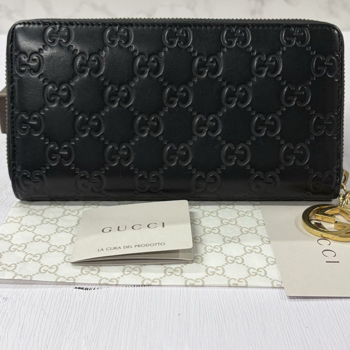 グッチ　GUCCI 財布　長財布　シマレザー　GG金具　ラウンドファスナー　レディース　メンズ　