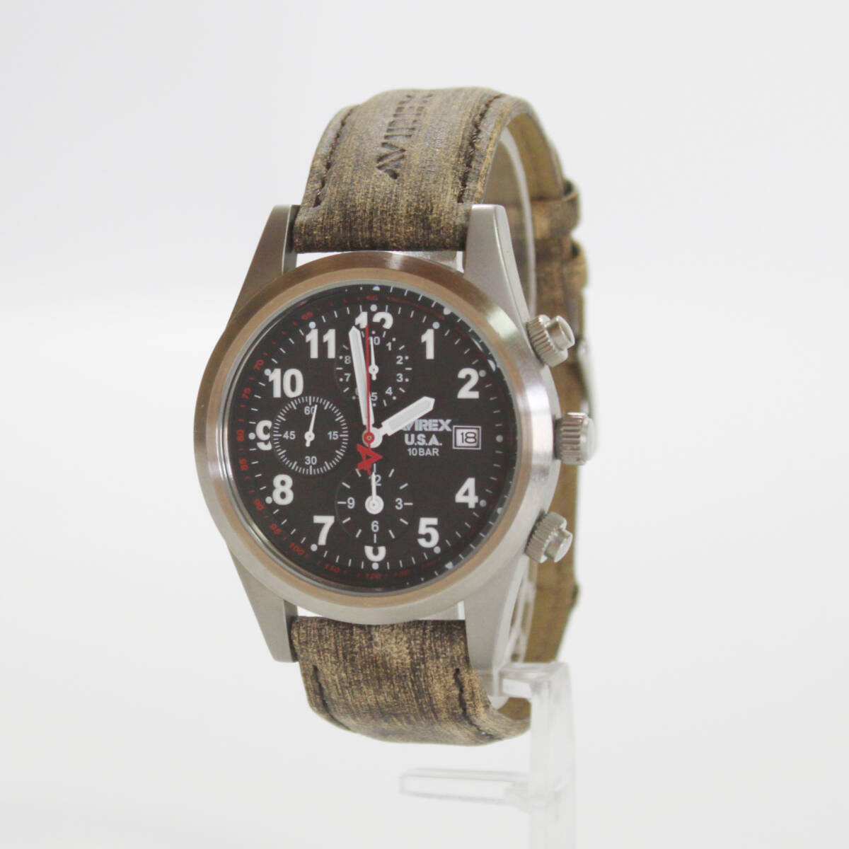 W260203-37 AVIREX U.S.A. アヴィレックス クロノグラフ メンズ 腕時計 稼働品 04.AZ-011M デイト 純正革ベルト ミリタリー 日本製