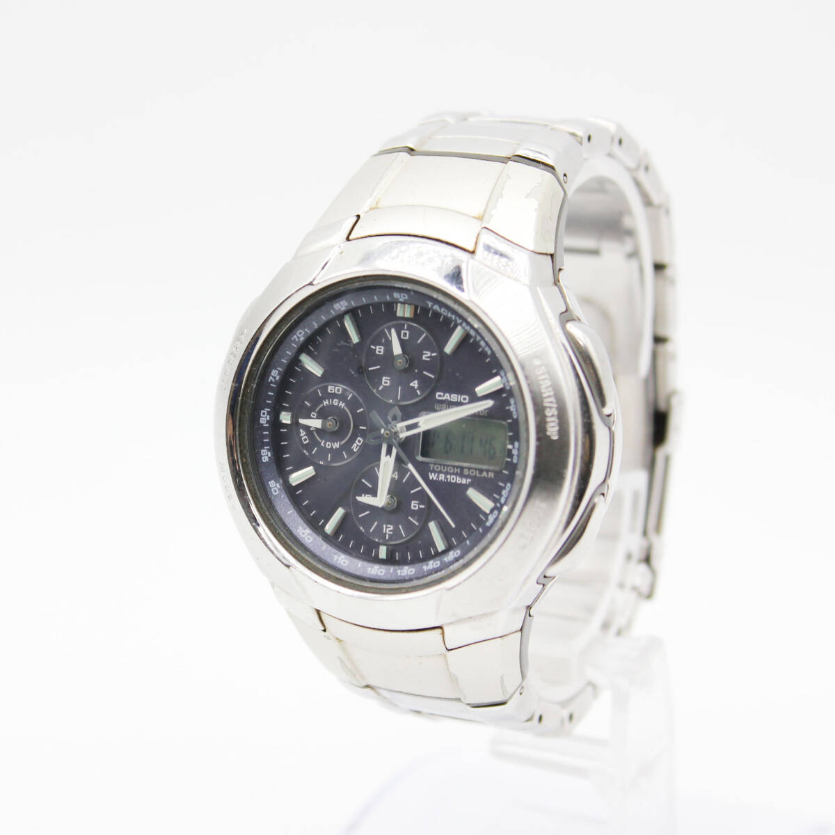 W260218-18 CASIO wave ceptor TOUGH SOLAR カシオ ウェーブセプター タフソーラー WVA-500J メンズ腕時計 稼働品 アナデジ クロノグラフ