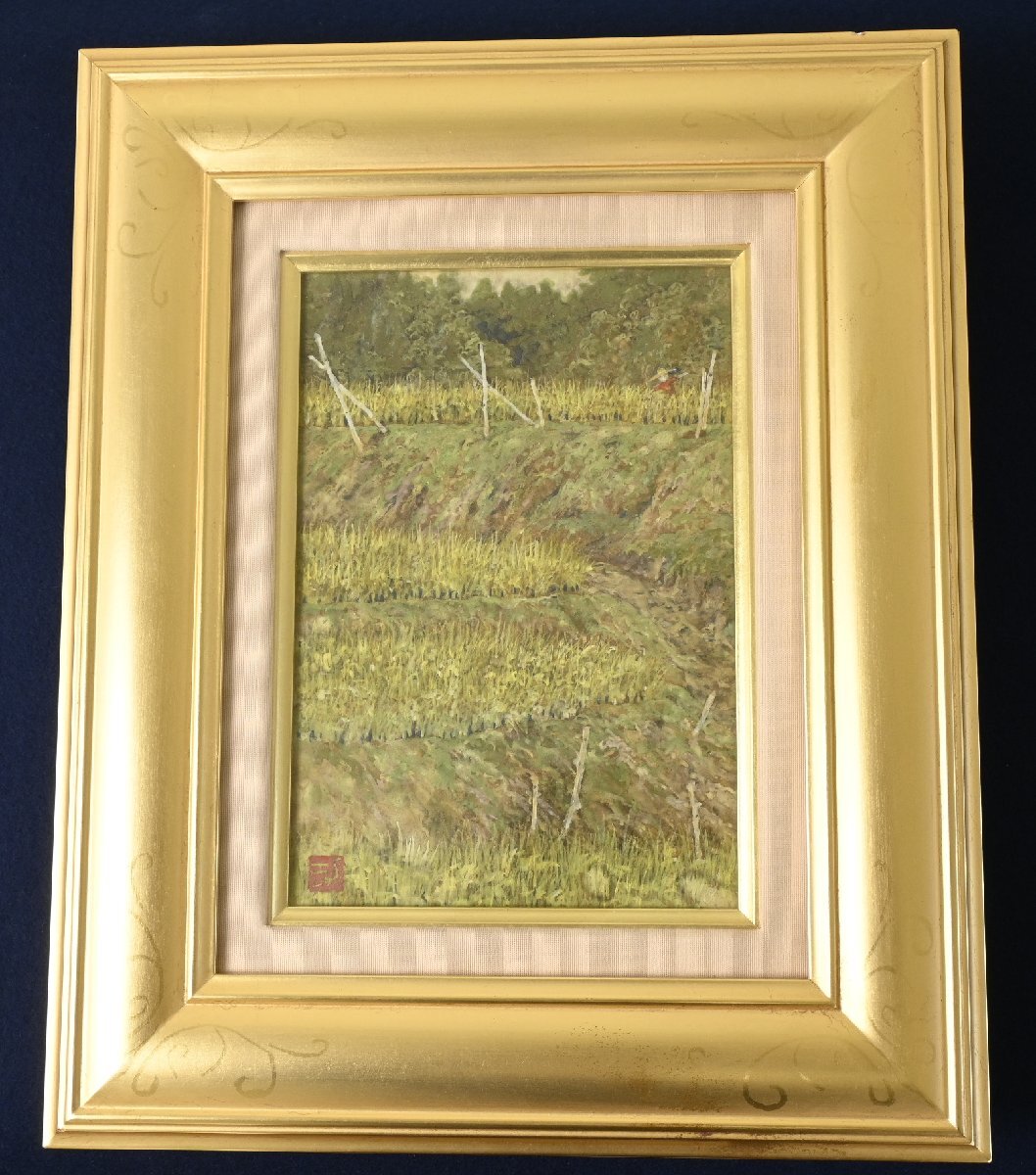 【真作】『本多功身』日展会員「秋入る」紙本額装　共シール　書画　日本画　日本美術品