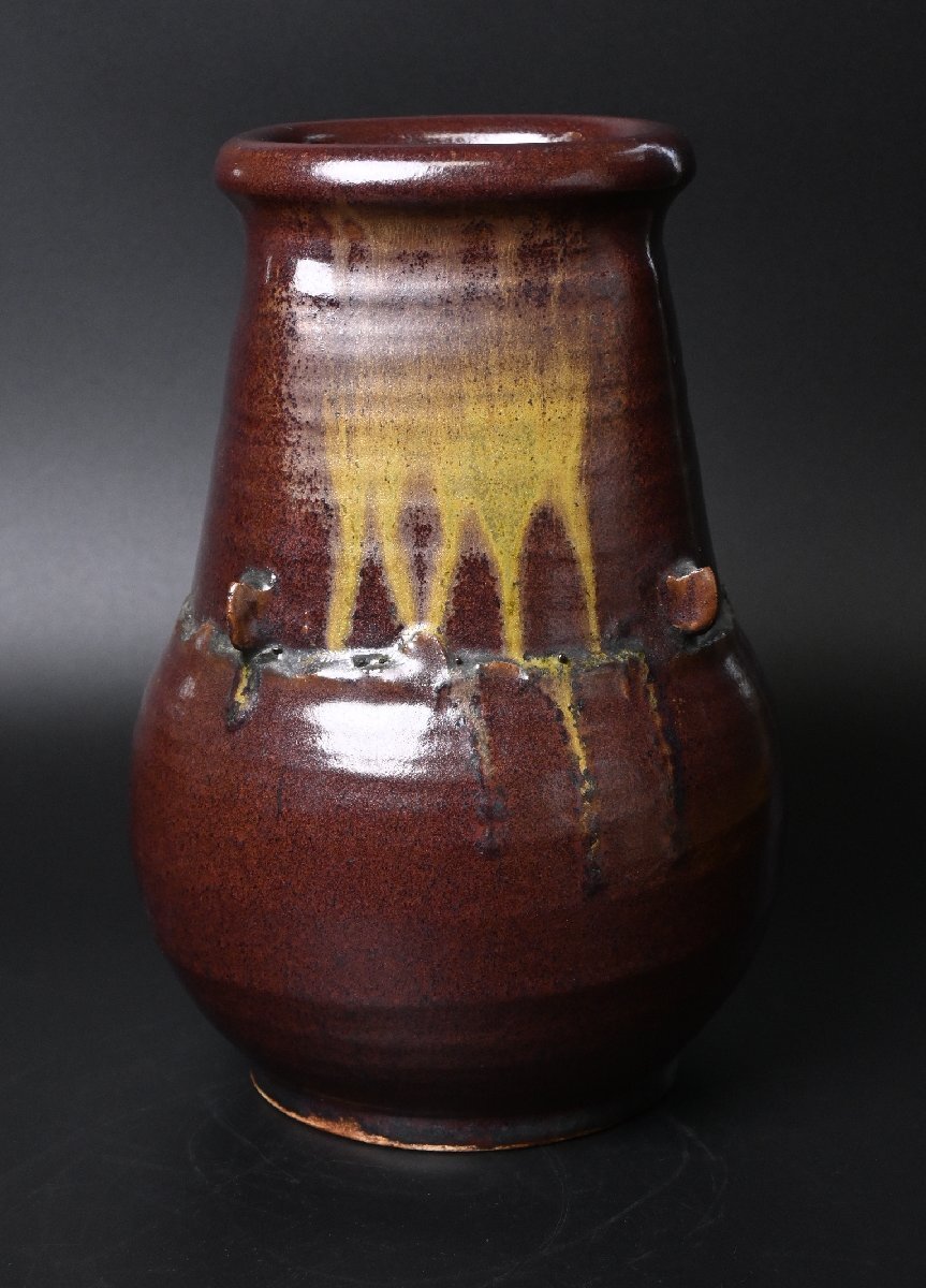 【瀬戸焼】『柴田正』日展会友　鉄釉 花瓶　共箱　花器　花入　陶芸　日本美術工芸品