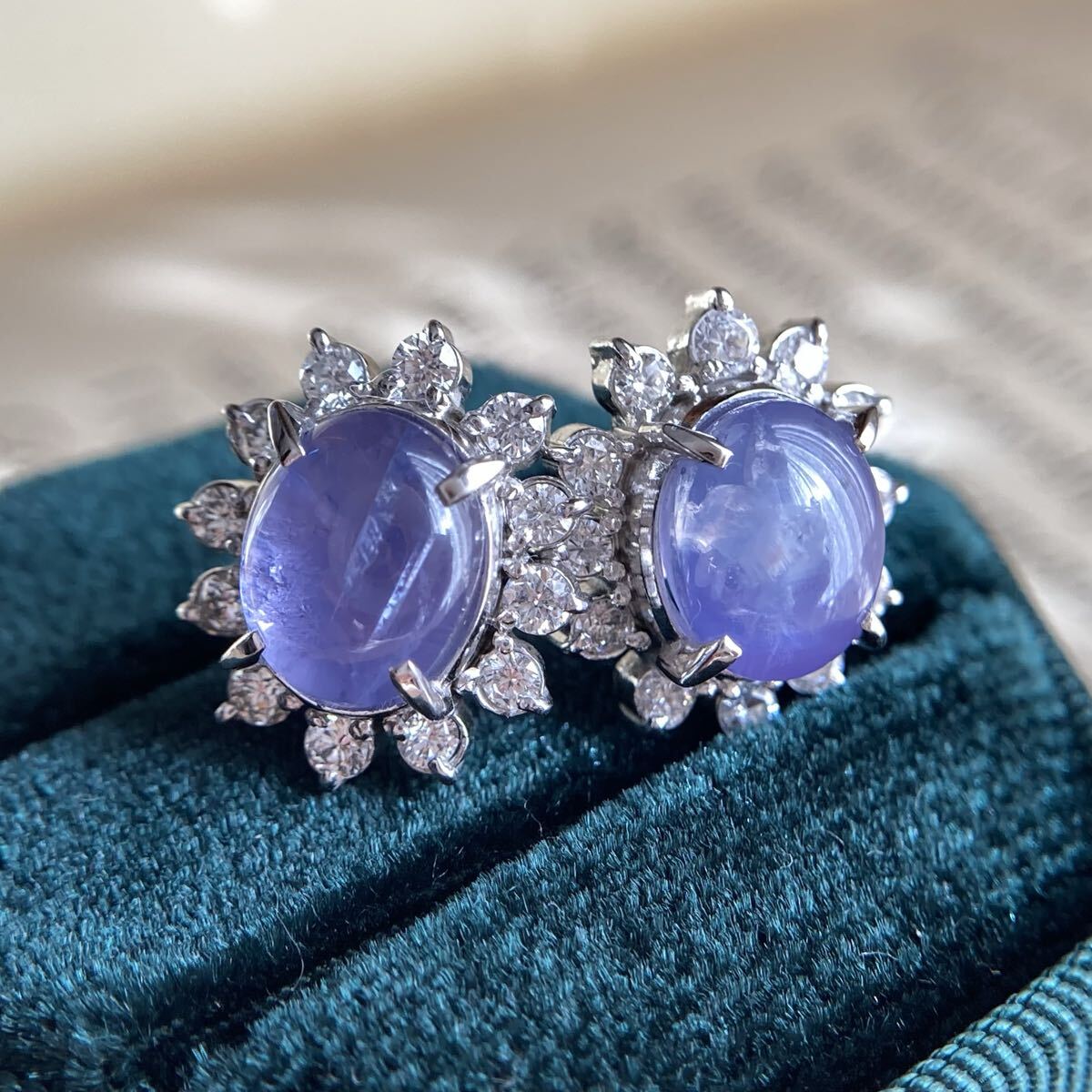 pt900 スリランカ非加熱スターサファイア 2.91ct/2.62ct　ダイヤモンド0.52ct ピアス