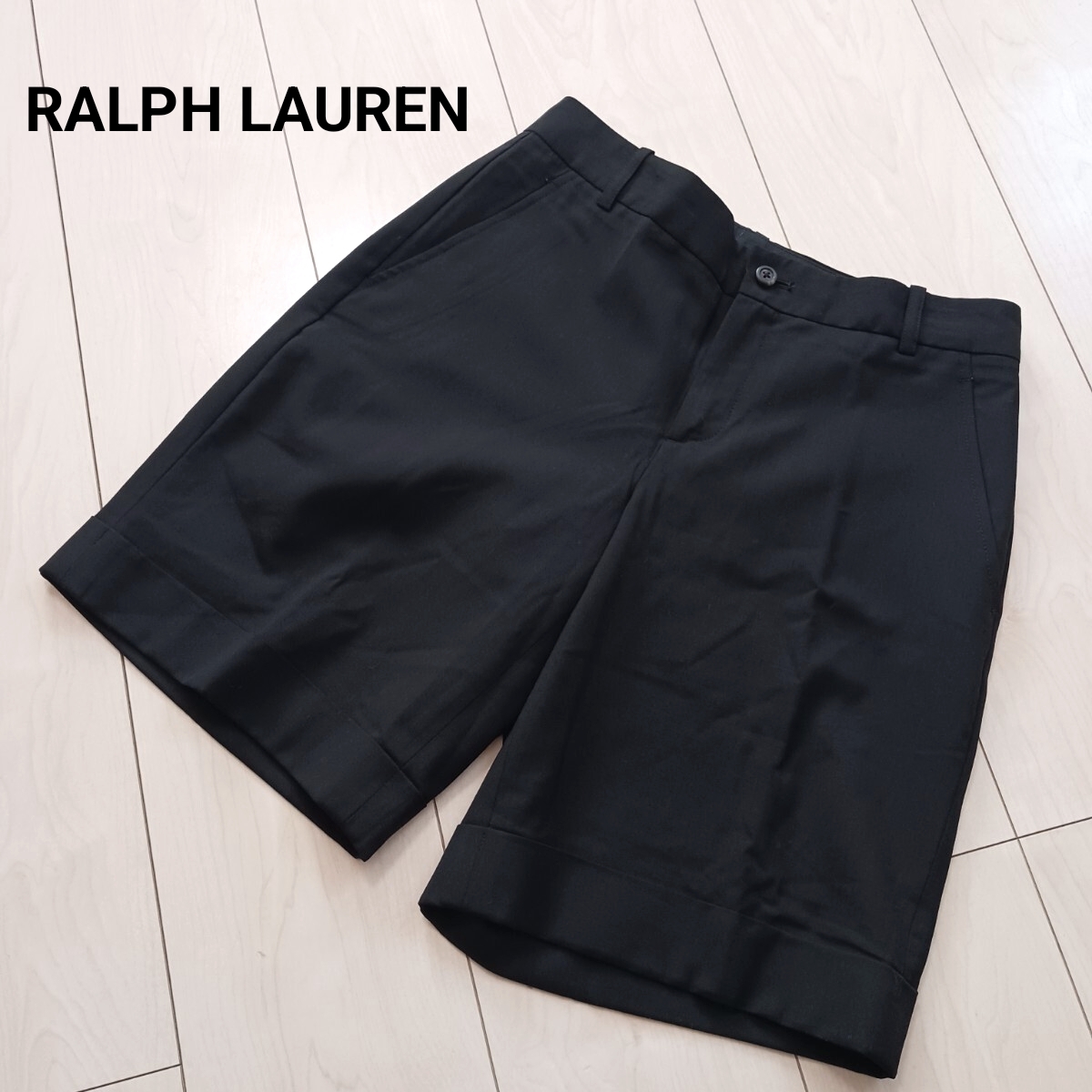 【B296】RALPH LAUREN ラルフローレン　 ハーフパンツ ショートパンツ ボトムス ゴルフウェア ゴルフパンツ ウール 黒 ブラック 7号 S相当