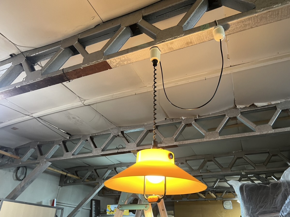 ○ National 昇降リーラー ペンダントライト 吊り下げ 照明器具 点灯動作確認済み Reeler Pendant イエロー 昭和レトロ 中古現状品 ④