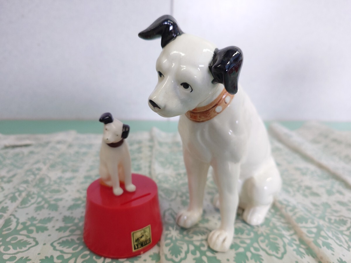 ● レトロ ヴィンテージ 当時物 Victor ビクター 犬 ニッパーくん ソフビ 貯金箱 陶器製 置物 人形 非売品 ノベルティ 企業物 販促品 ④