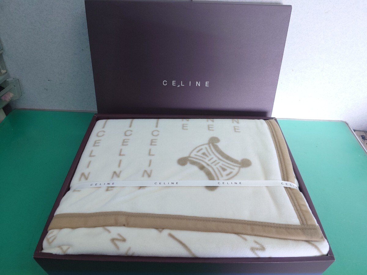 ● 希少 セリーヌ CELINE ロゴ マカダム トリオンフ シングル 綿 毛布 140×200 シルキータッチ 西川産業 日本製 寝具 未使用品 保管品 ④
