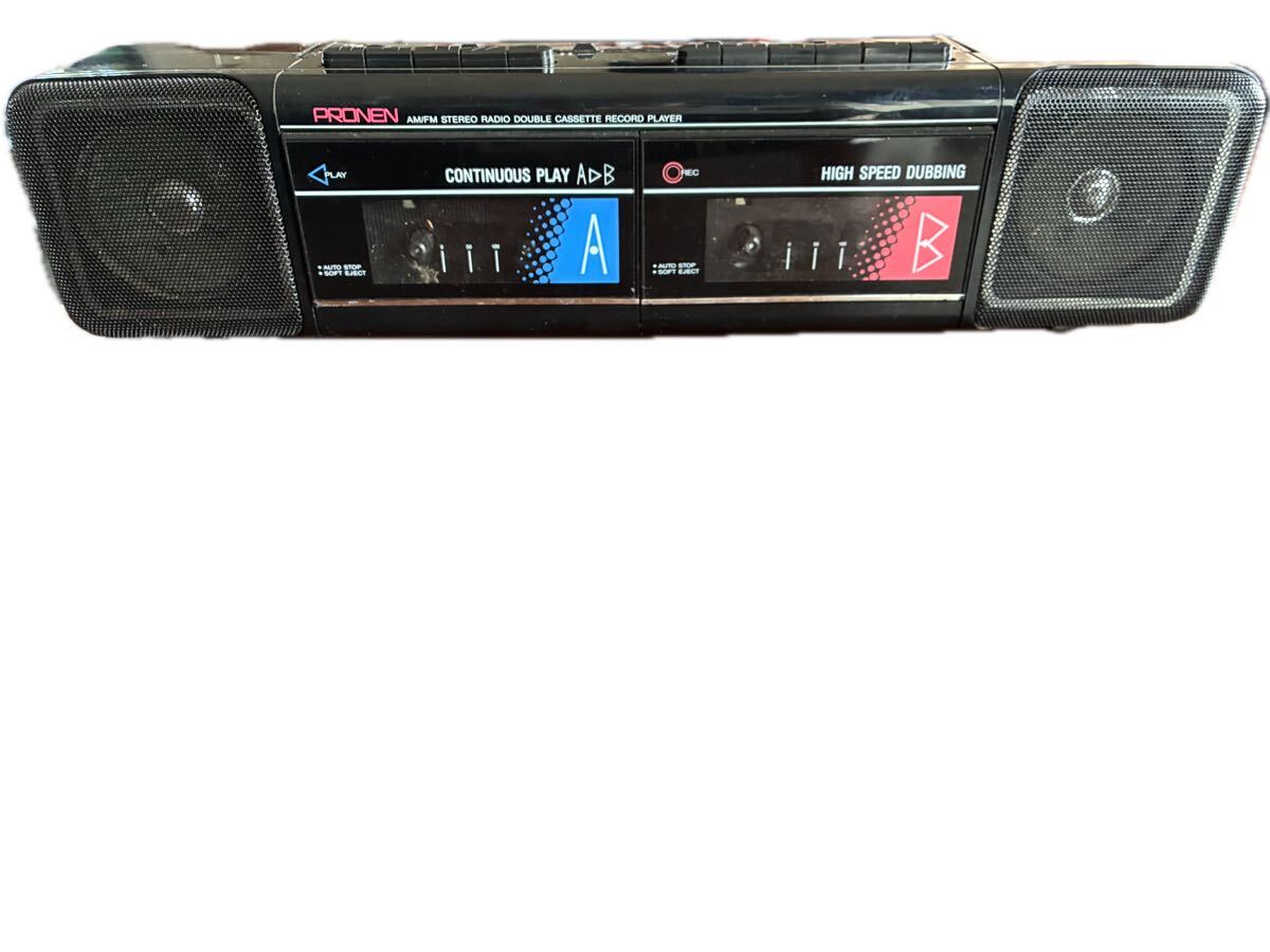 昭和レトロ超激レア希少価値高い品物　「PRONEN AM/FM STEREO RADIO DOUBLE CASSETTE RECORD PLAYER」 ラジカセ 動作確認済み