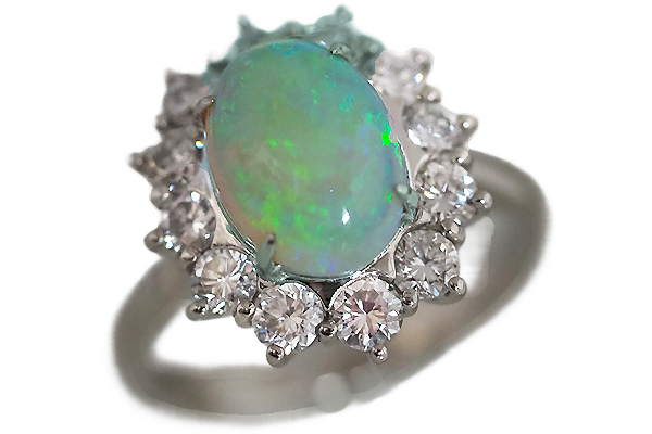 大ぶり◎Pt900 プラチナ900 オパール2.2ct ダイヤモンド1.46ctリング 約16号 オパールダイヤ指輪 約9.2g プラチナ ダイヤオパール