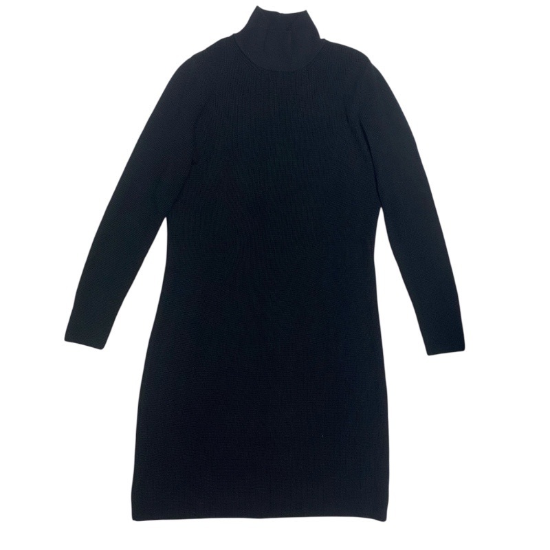 美品◎FOXEY BOUTIQUE フォクシーブティック ウール ニットワンピース 42サイズ ハイネック ブラック系 ニットワンピ 長袖ワンピース