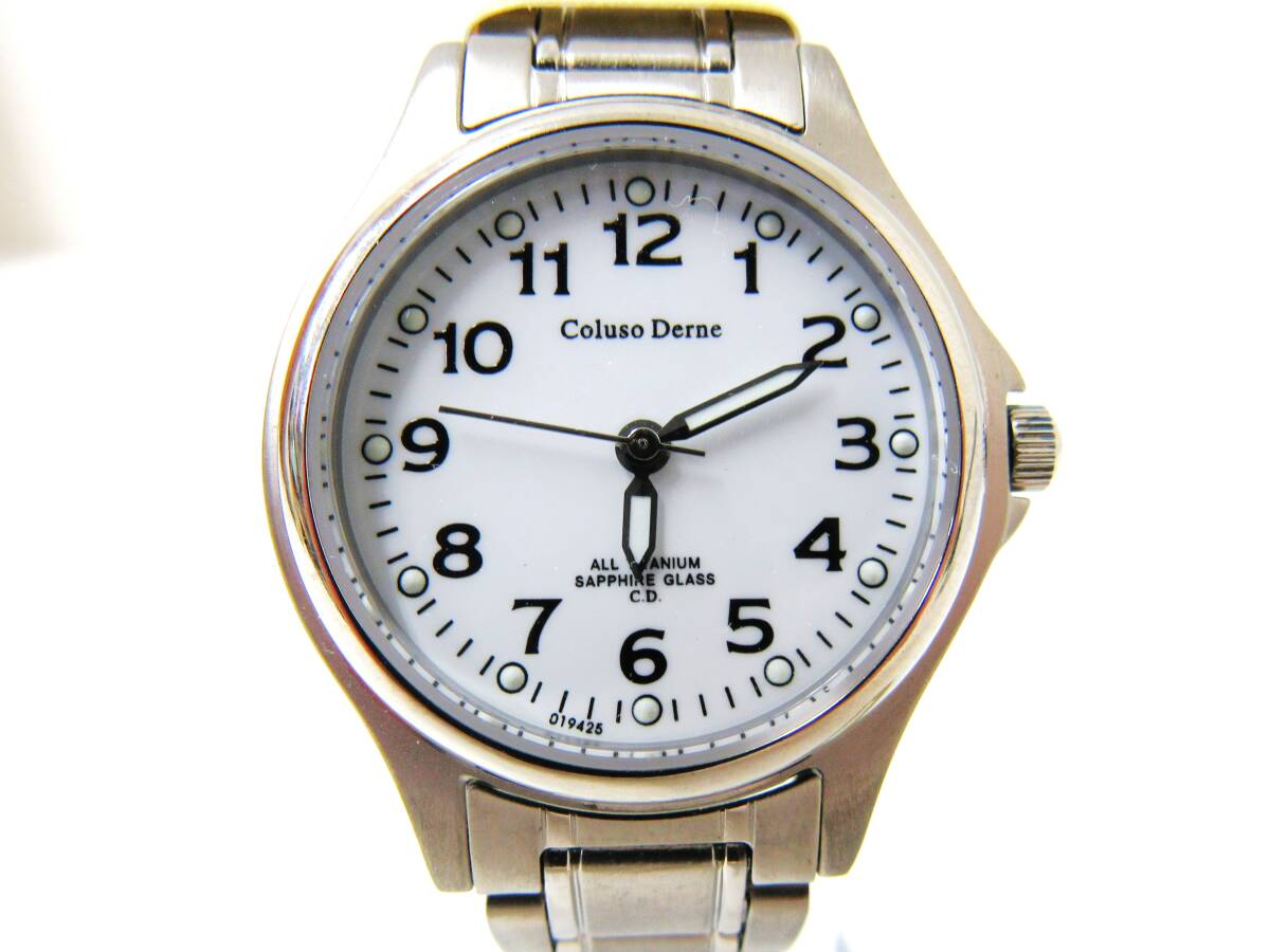 【稼働品】 Coluso Derne コルソデルーネ C9T3 メンズ レディース 腕時計 クォーツ デイト ホワイト文字盤 シルバー HG260207