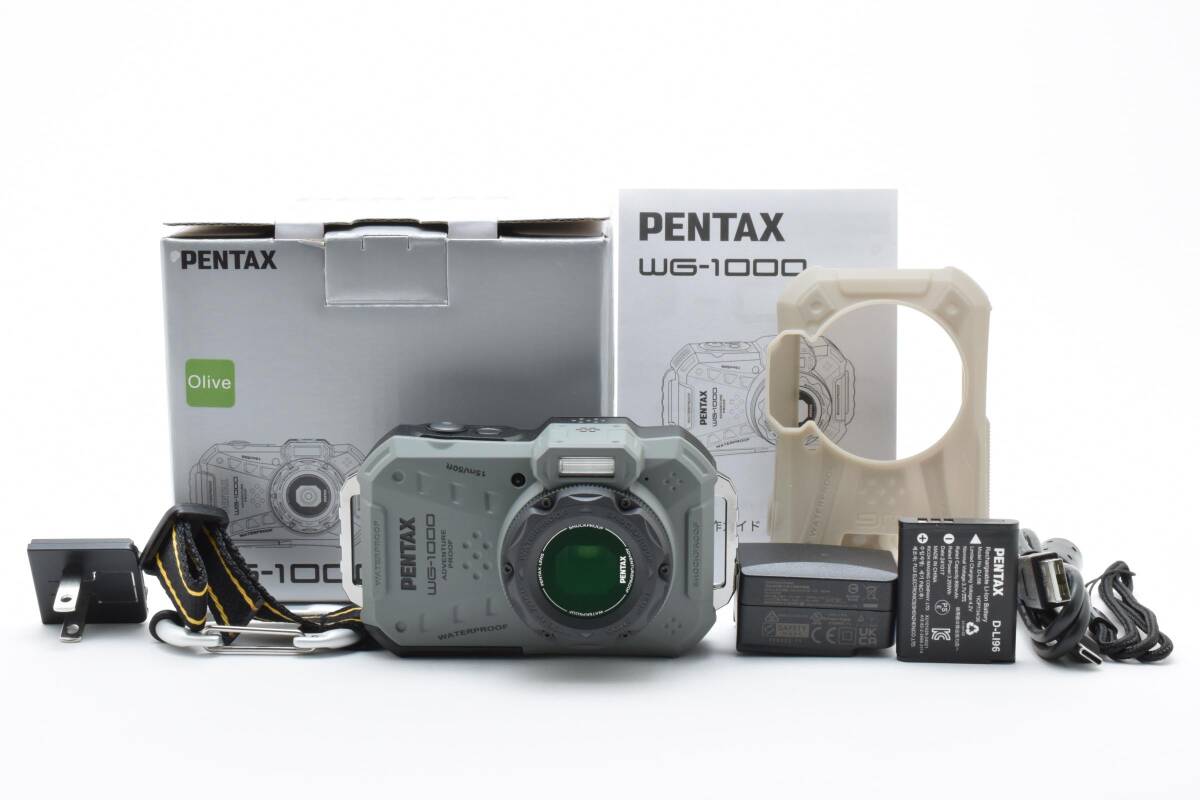■ ほぼ新品 ■ リコー　RICOH PENTAX WG-1000 オリーブ 《動作確認済・付属品多数・元箱付》 防水 防塵 耐衝撃 デジカメ #A0954-20F