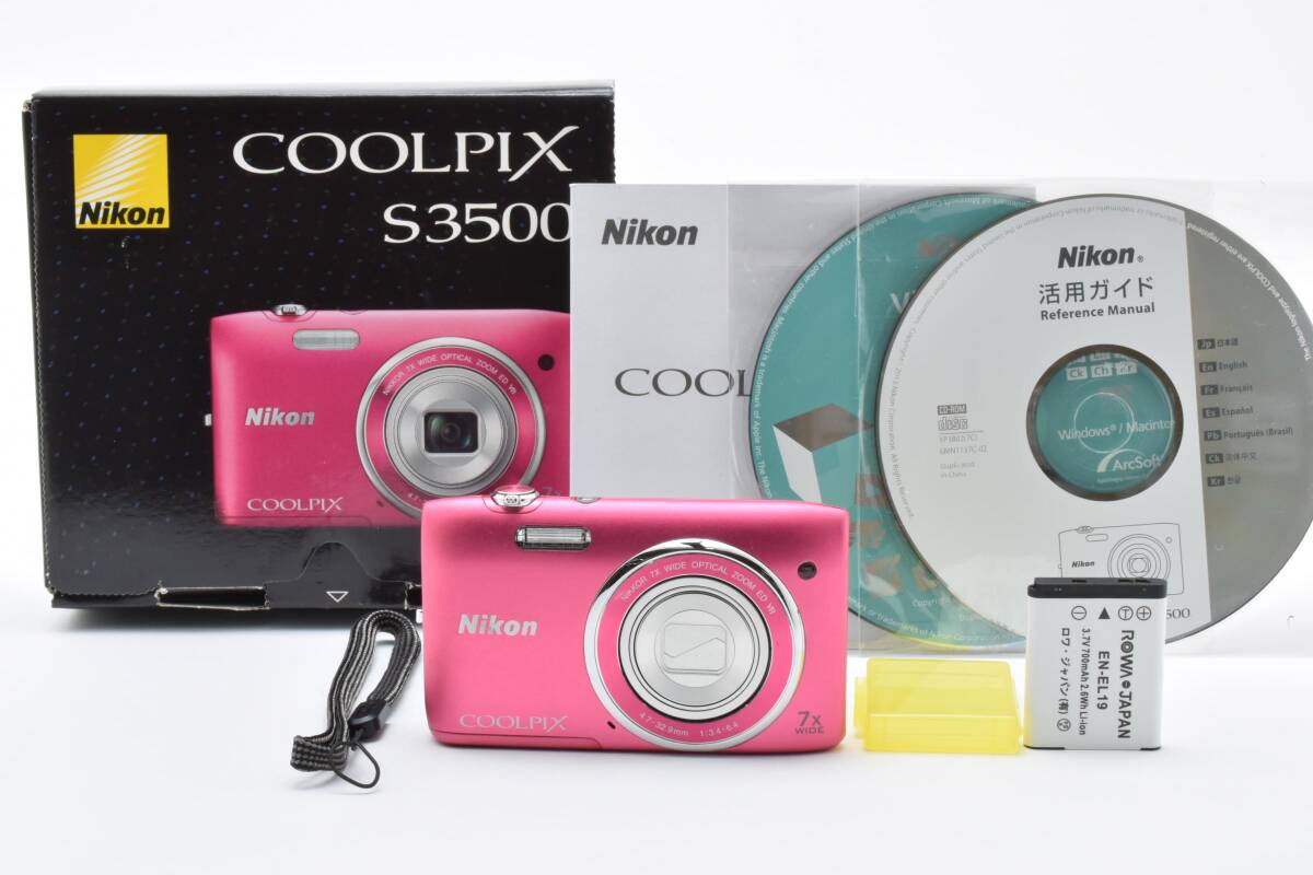 ■ 美品 ■ ニコン　COOLPIX S3500 ピンク 《動作確認済・付属品多数・元箱付》 コンパクト デジタル カメラ #A0956-21F