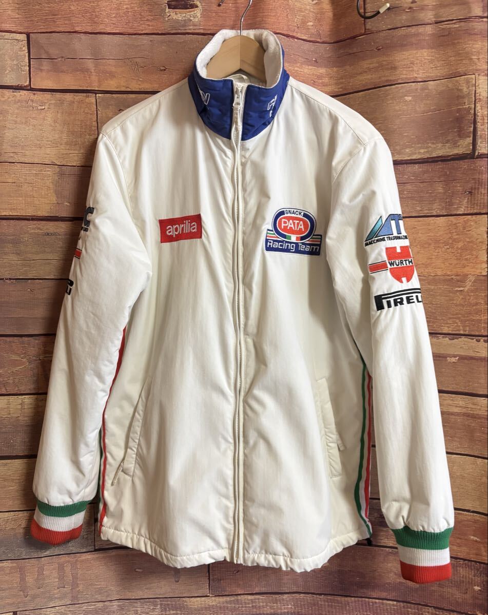 【中古】 SNACK PATA RACING TEAM フルジップ アウター ナイロンジャケット ホワイト 白 ロゴ ワッペン Ferrari 他 少汚れあり DM0210M