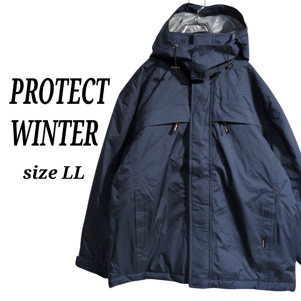 PROTECT WINTER　中綿 マウンテンジャケット　パーカー　フーディー　ネックガード　紺　メンズ LL　美品　アウトドア　キャンプ　00s　Y2K