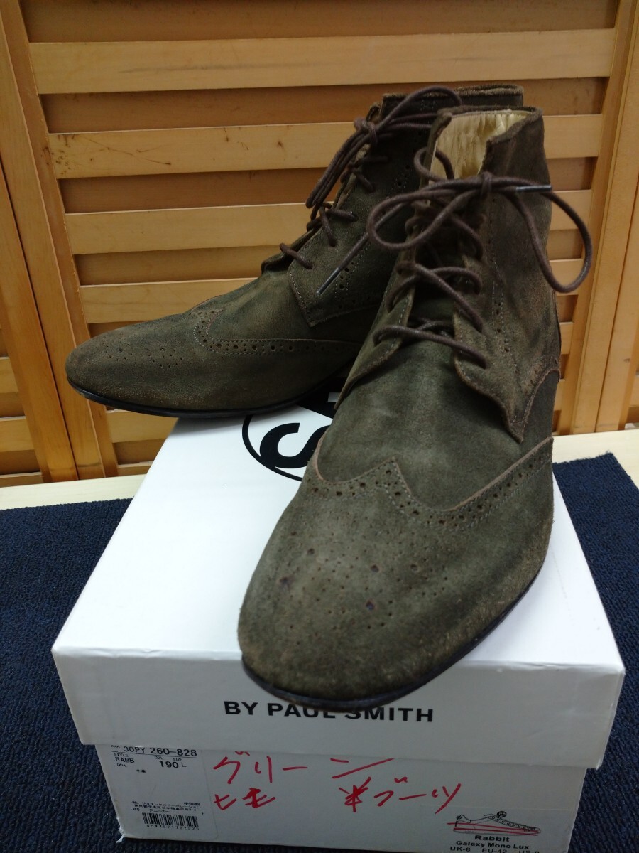 ZB816 靴 26-6-5cm スエード ポール・スミス スエードブーツ レザー ショートブーツ PS 深緑
