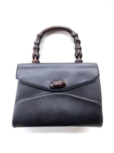 【即決】 GUCCI グッチ バンブー ハンドバッグ フラップ オールドグッチ ブラック レザー 000・406・0142