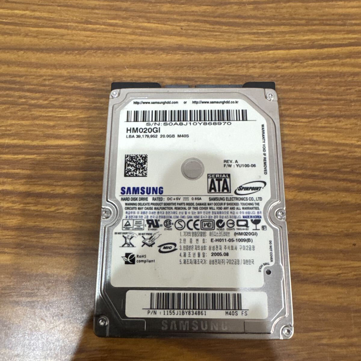 管260224 g ◆ SAMSUNG 内蔵HDD HM020Gl 本体のみ　☆★ 内蔵HDD