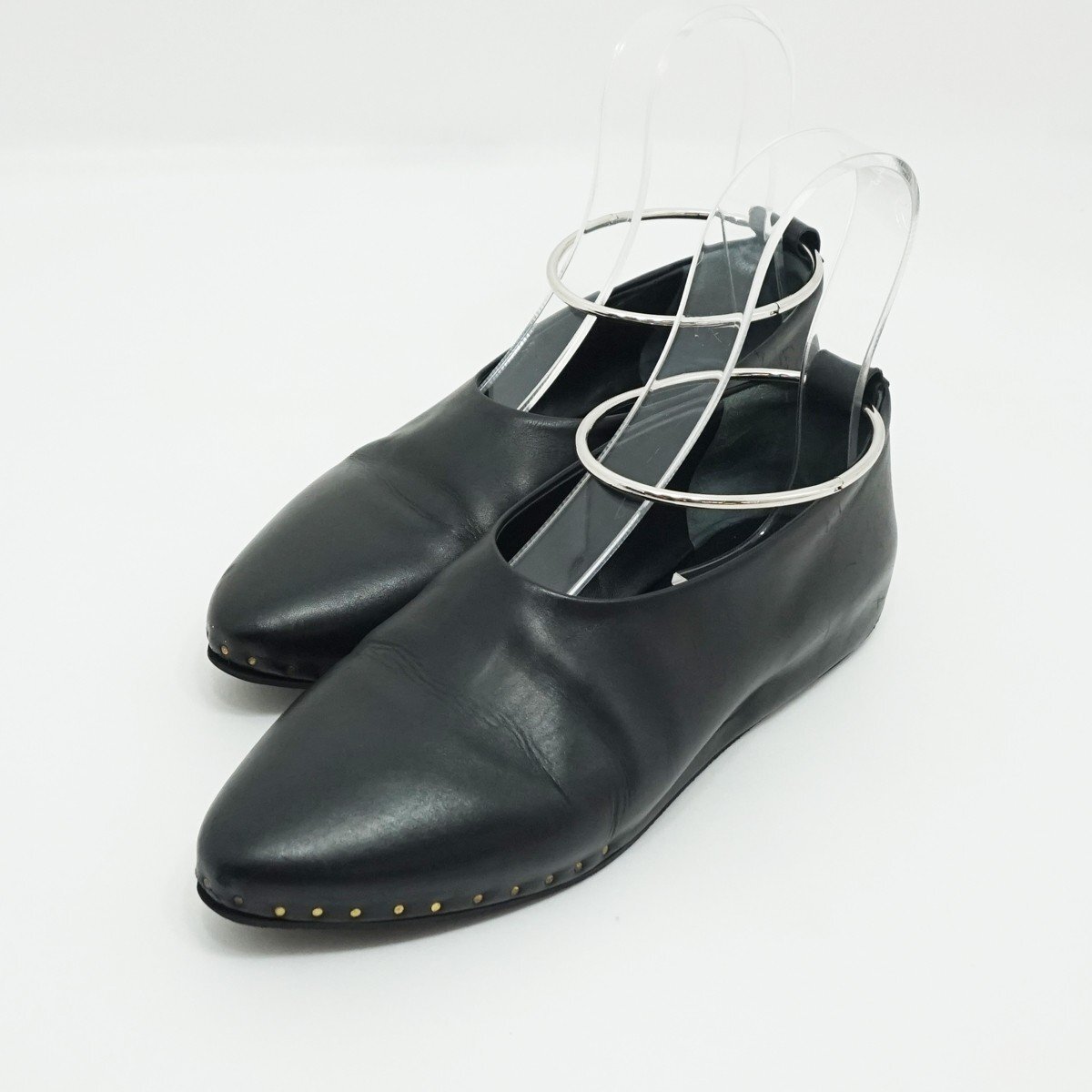 ◇【JIL SANDER ジル・サンダー】サイドスタッズ リング バレリーナシューズ フラットシューズ ブラック 39