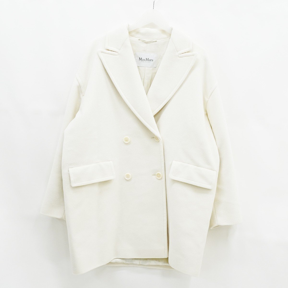 ◇【Max Mara マックスマーラ】ウール・カシミヤ オーバーサイズコート オフホワイト 42