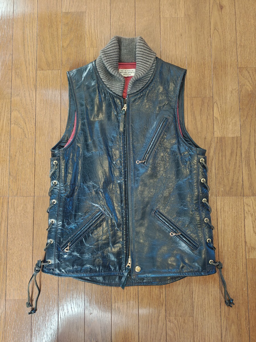 WEST RIDE バッファローレザー MC ベストサイズ34 ブラック 編み上げ 中綿 ウエストライド 黒 ハーレー チョッパー クラブスタイル