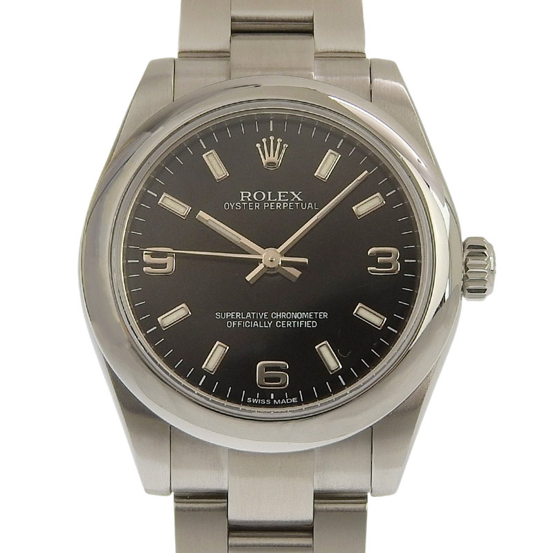 ロレックス ROLEX オイスターパーペチュアル31 ボーイズ 自動巻き 腕時計 SS ブラック文字盤 177200 中古 新入荷 RO0303