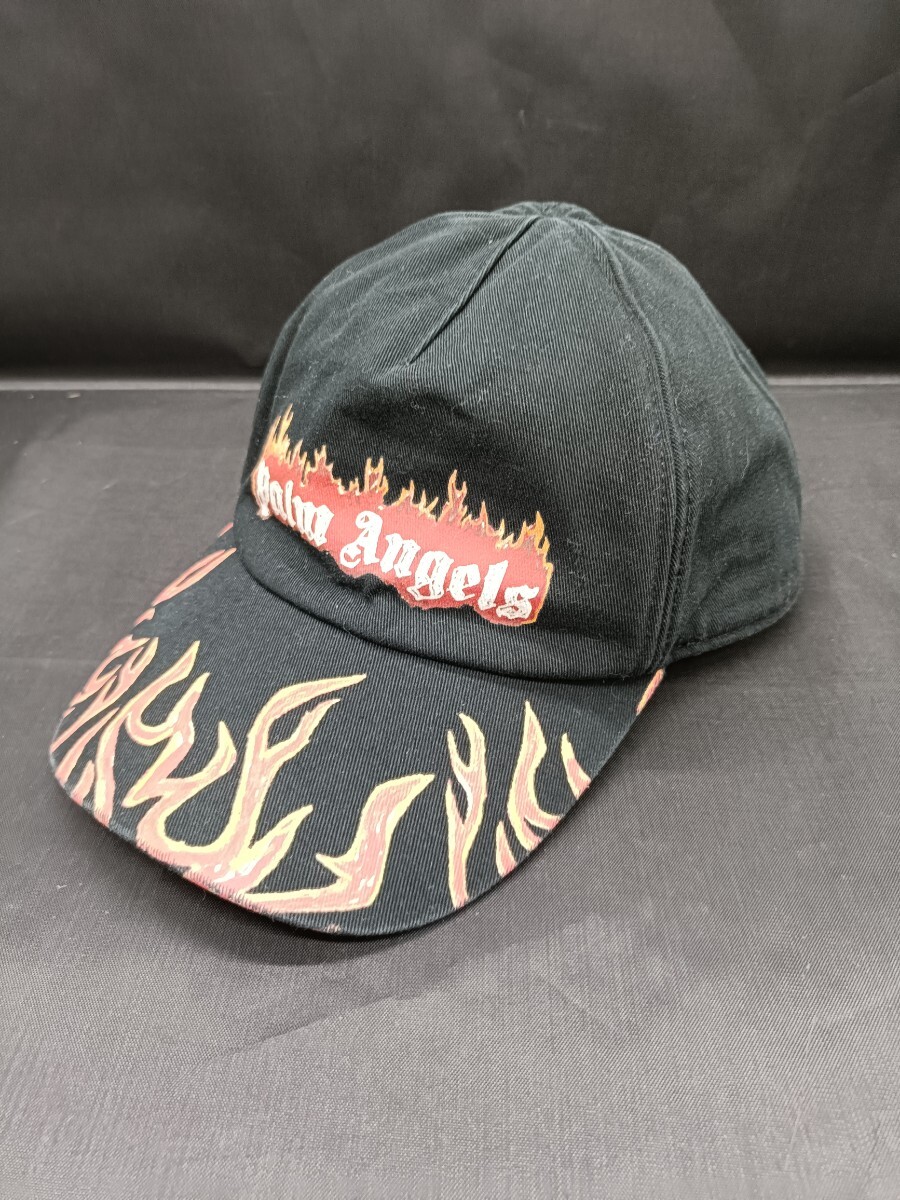 Palm Angels パームエンジェルス キャップ 帽子 ブラック ファイヤーパターン 中古