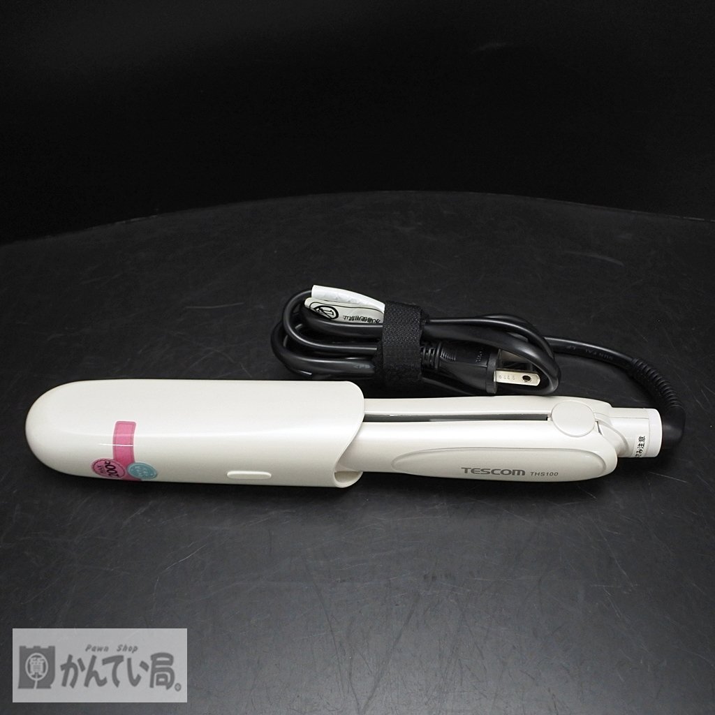 送料無料 定型外郵便発送 TESCOM テスコム THS100 マイナスイオン ヘアーアイロン 全長：約25ｃｍ ホワイト 簡易通電確認済み 現状販売品
