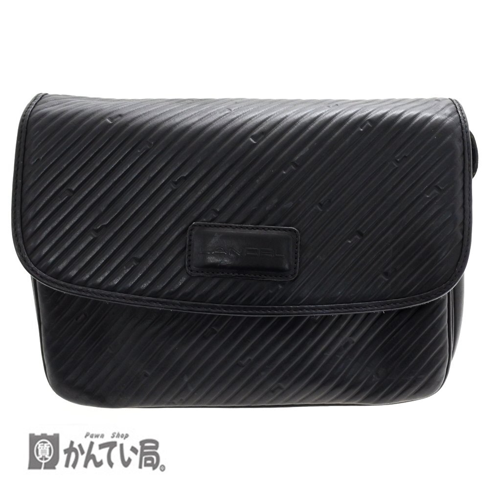 LANCEL ランセル 牛革 ショルダーバッグ 斜め掛け ブラック マグネットホック開閉式 肩掛け かばん マチ有り 約4.5㎝ 縦約7㎝ 横約25㎝