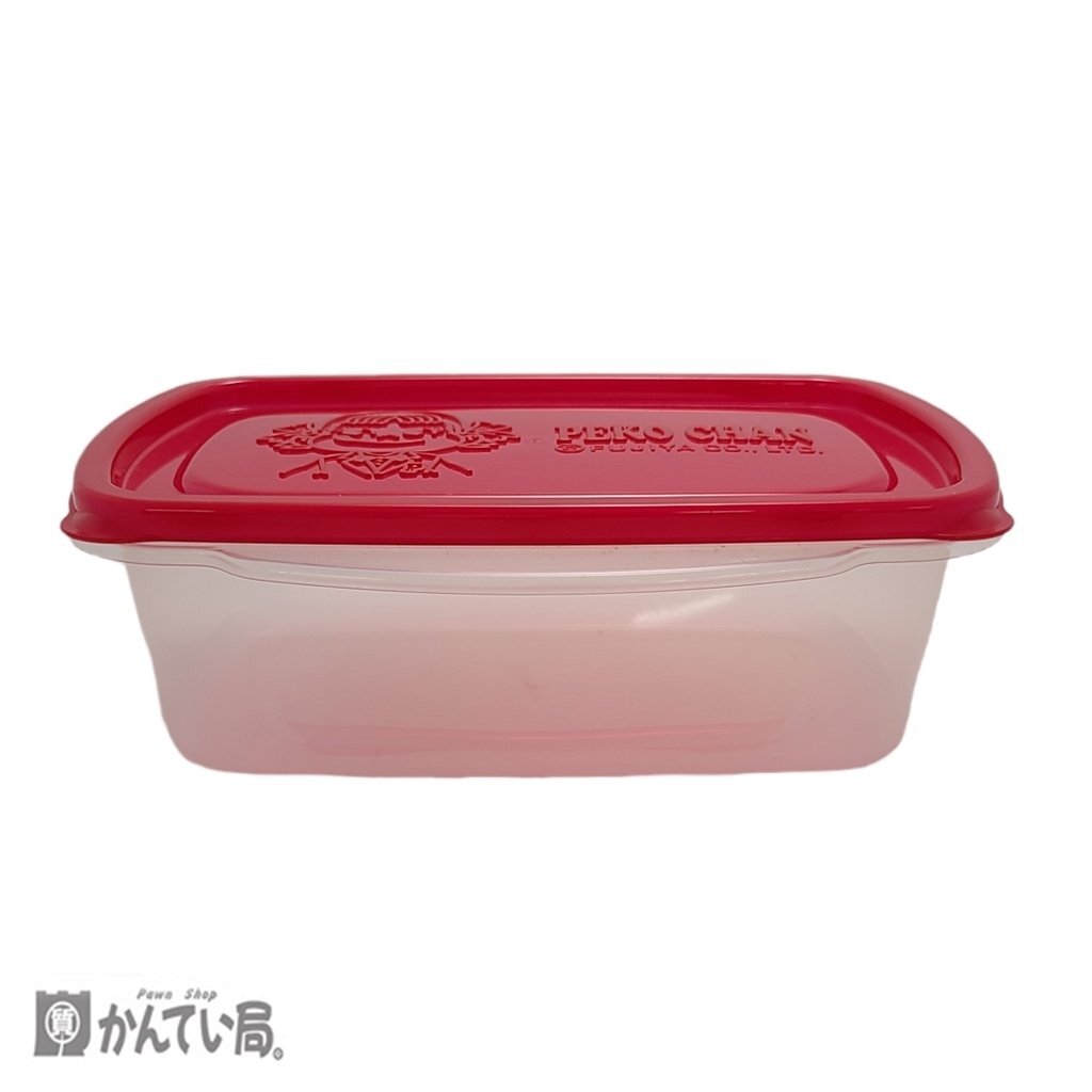 100円 不二家 FUJIYA ペコちゃん クリア容器 レッド賞 タッパー 耐熱温度120℃ 容量1250ｍｌ レッド系 当時物 昭和レトロ グッズ