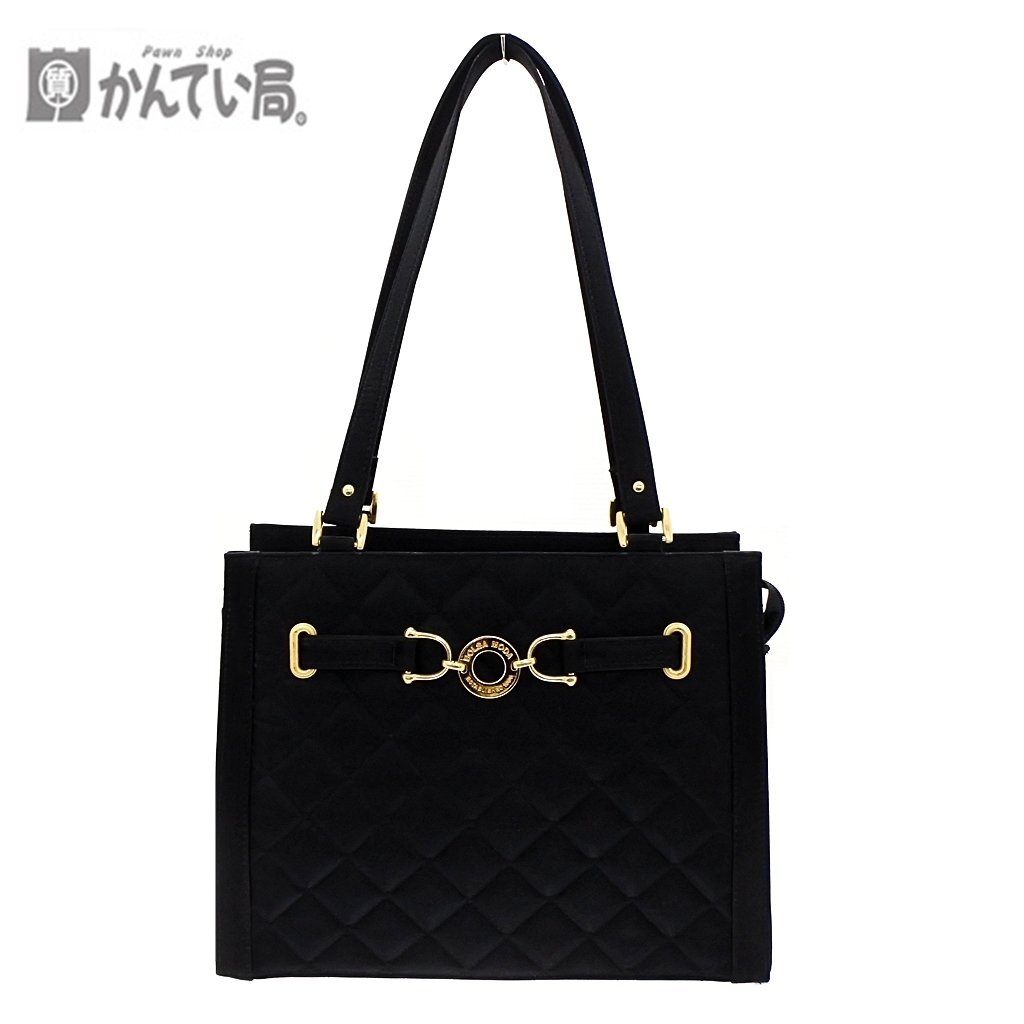 BOLSA MODA ボルサ モーダ ワンショルダー バッグ 肩掛けバッグ かばん 黒ファスナー開閉式 シンプル 上品 ゴールド ロゴ 金具 レディース
