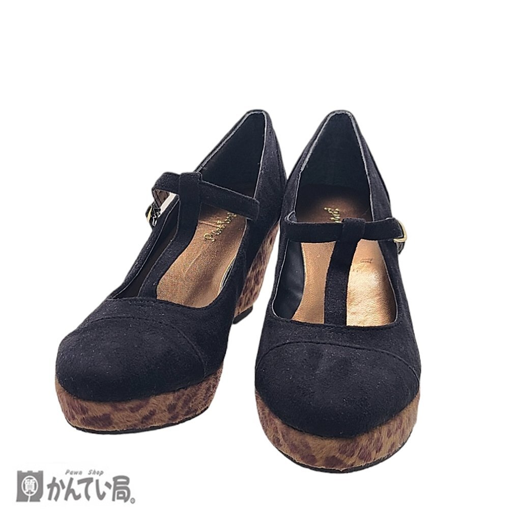 Peat arbre プラットアーブル 厚底ウェッジソール パンプス 23.0cm ヒール高：約8ｃｍ ブラック×ヒョウ柄 レディースシューズ 婦人靴
