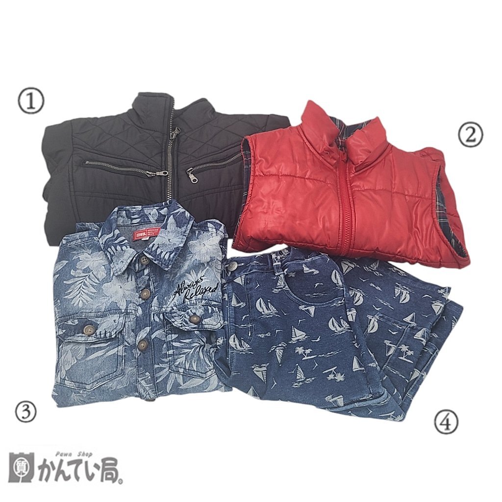 1円～ 子供服 140 まとめ 4点セット EDWIN EASTBOY BREEZE ダウン ベスト 長袖シャツ ハーフパンツ キッズ服 デニム カジュアル