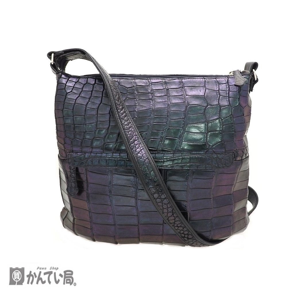 Ma´am ELEGANCE マームエレガンス シャイニー クロコ ショルダーバッグ クロコダイル 本革 ファスナー開閉 斜め掛け かばん JRAタグ