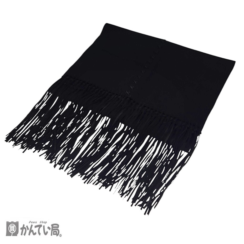 Salvatore Ferragamo サルヴァトーレ フェラガモ マフラー ブラック 黒 カシミア100％ 約110ｃｍ×38ｃｍ ステッチ入 フリンジ シンプル