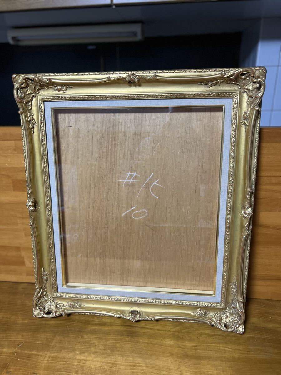 管A1247 空額 額縁 F10号相当？ 油彩用？装飾額 金彩(ゴールド)額装 アクリル 中古