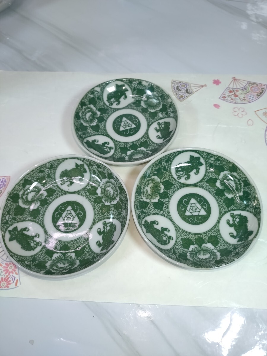 管W475 希少 時代物 図変わり 印判小皿 唐獅子牡丹図 3枚 手塩皿