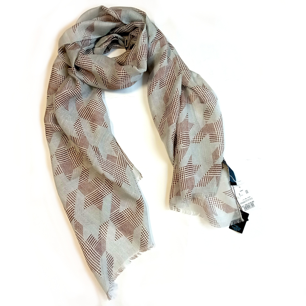 【lvs30】新品　LANVIN　ランバン　イタリア製　定価26,000円　高級ストール　ブラウン×グレー　千鳥格子/スカーフ