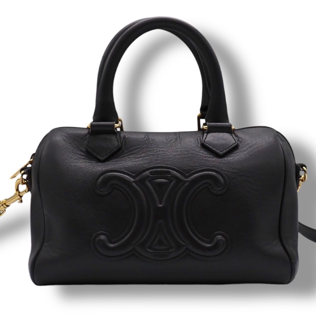 CELINE セリーヌ キュイル トリオンフ スモールボストン 2way ブラック ゴールド ハンドバッグ ボストンバッグ ショルダーバッグ 4636