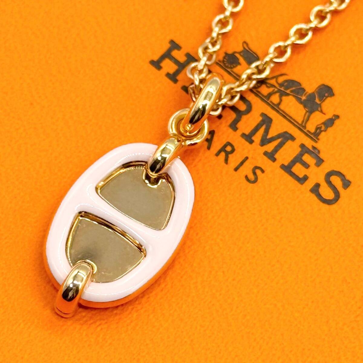 使用わずか 箱 HERMES エルメス ペンダント ミニマイヨン PM ネックレス ピンク ゴールド アクセサリー 4694