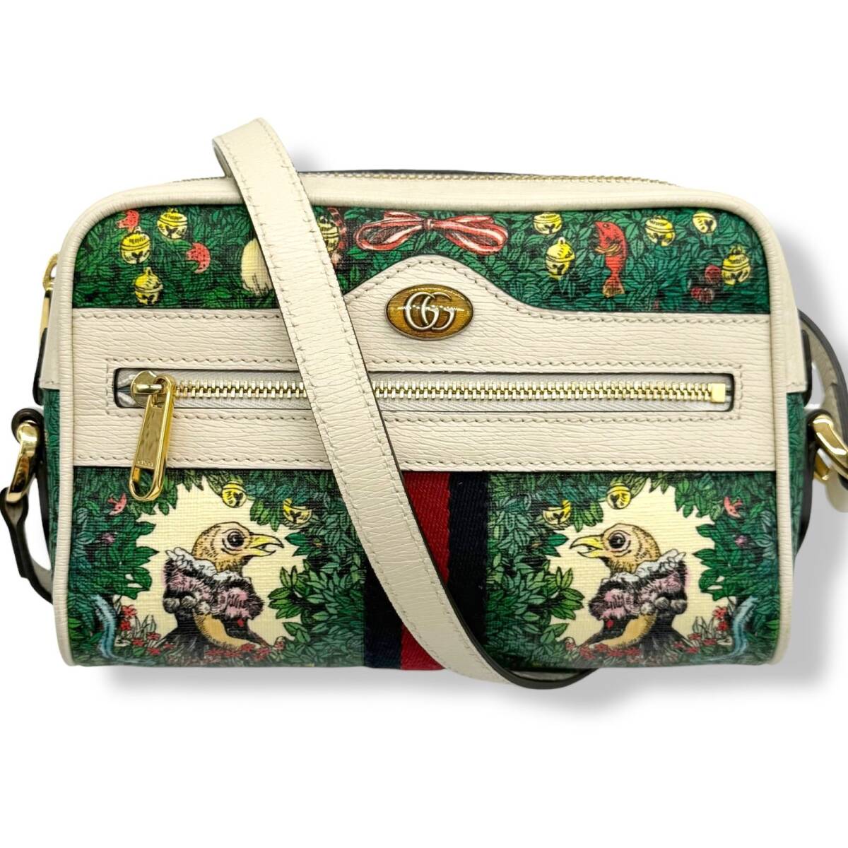 日本限定 GUCCI グッチ ヒグチユウコ オフィディア ショルダーバッグ 517350 花 鳥 ガーデン ホワイト グリーン ゴールド PVC レザー 4750