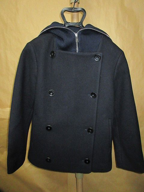 ジルサンダー　JIL SANDER　ジップ　レイヤード　ショート　ウール Pコート　ネイビー　32　国内正規品