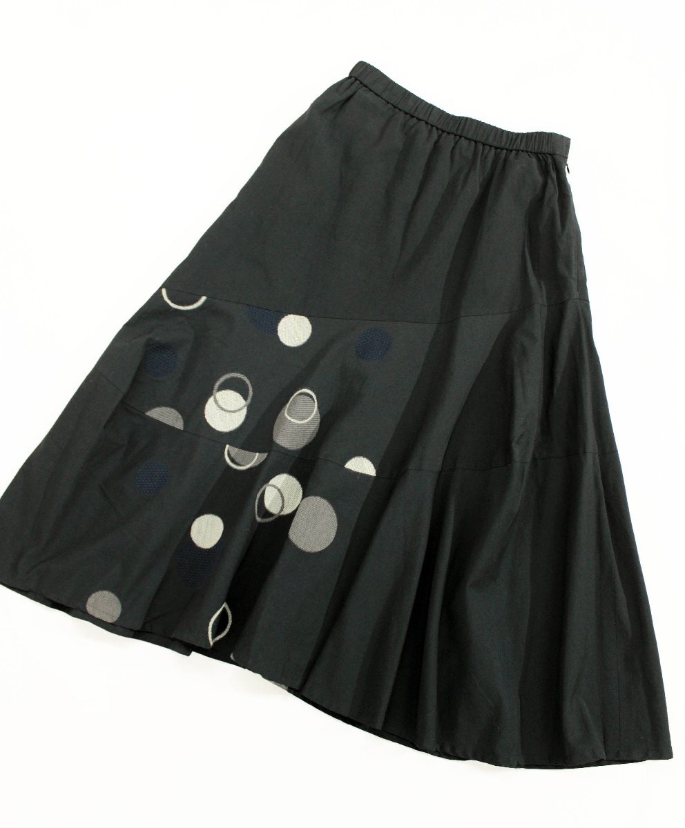 ☆美品☆慈雨センソユニコ/ドット柄ジャガード変形ロングスカート:40/黒系yy471