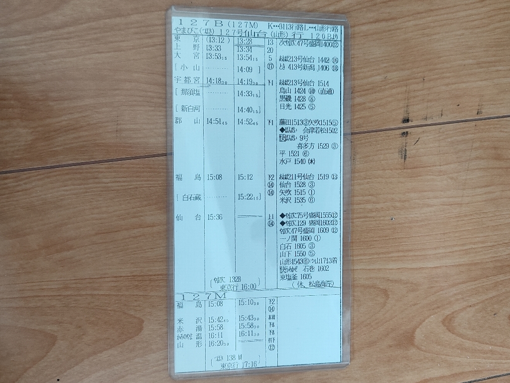 東北新幹線車掌用ポケットスタフ、127B・127B・やまびこ127号・つばさ127号♪