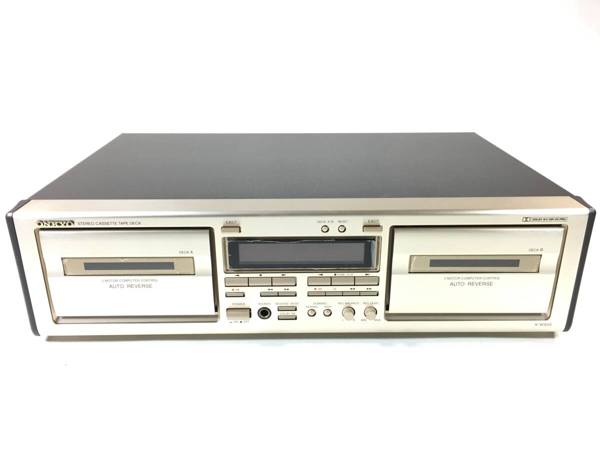 ONKYO K-W502 Wカセットデッキ　両デッキ録音・再生可能　両デッキベルト新品交換済　前面操作パネル内部押しボタンスイッチ全品新品交換済