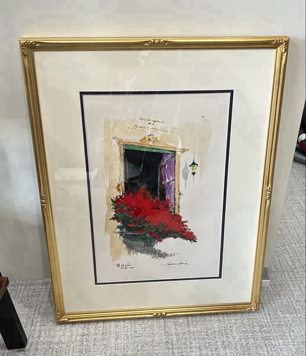 真作保証 石岡剛 窓辺の花 リトグラフ 版画 アート 芸術 コレクション 美術品　（4）